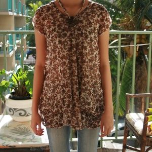 Women's Floral short sleeve tops / brown